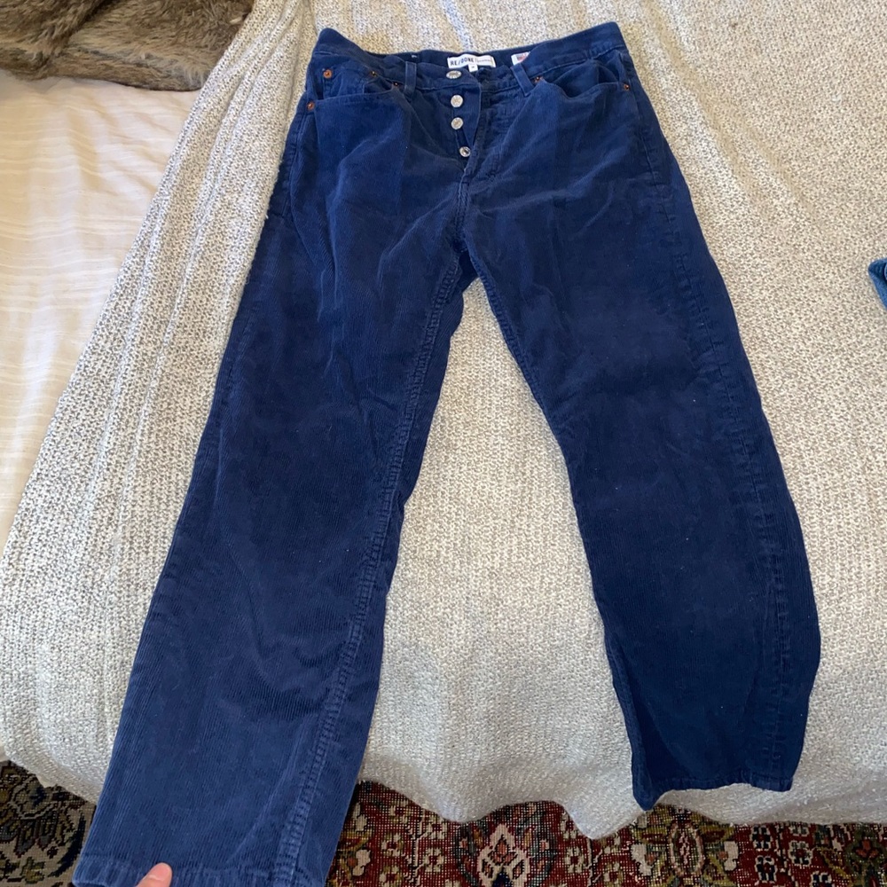 Redone navy corduroy ankle length jean size 28